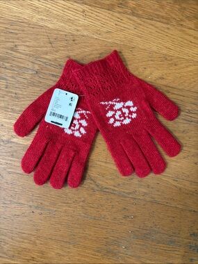 Free People Red Knit Logo Gloves with White Accent